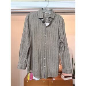 Blue Industry Men’s XL Brown Textured Pinstripe Button Front Shirt 100% Cotton